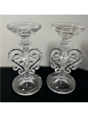 vintage Shannon Crystal candlestick holders ornate heart-shaped scroll design